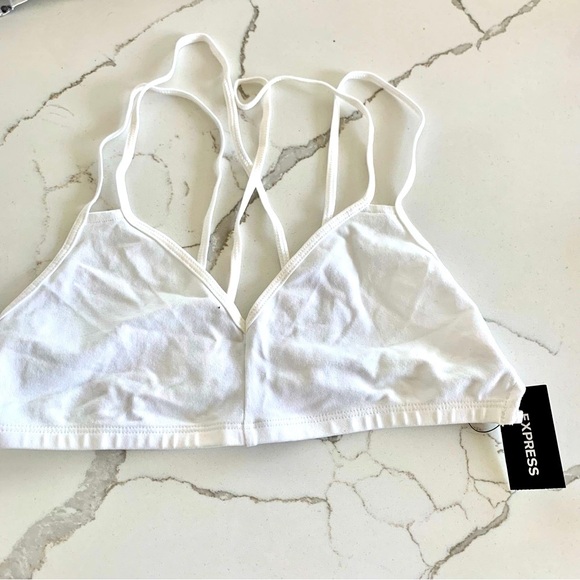 EXPRESS White Strappy Back Knit Triangle Bralette Unlined Bra - Picture 1 of 3
